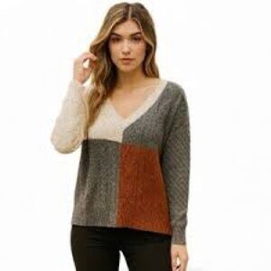 Chic V-Neck Colorblock Sweater